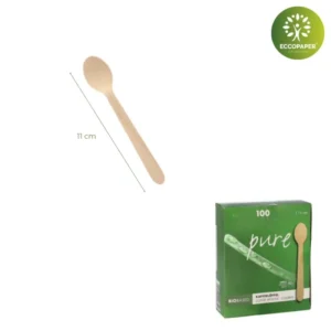 Cucharillas de Madera 11cm para disfrutar de postres sostenibles.