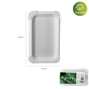 Bandejas Rectangulares 8x23cm: Bandeja funcional para transportar porciones de comida en catering o eventos al aire libre.