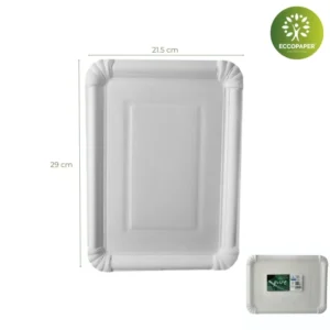 Bandejas Rectangulares 21.5x29cm: Bandeja espaciosa y práctica, ideal para presentar una gran cantidad de alimentos en eventos.