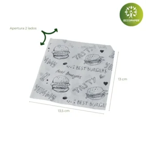 Bolsa para hamburguesas 13.5x13cm de papel alimentario, sostenible y más barata que Makro.