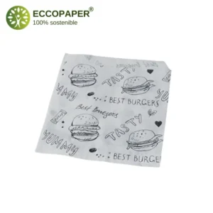 Bolsa para hamburguesas 13.5x13cm de papel vegetal, ideal para comida rápida y StreetFood.