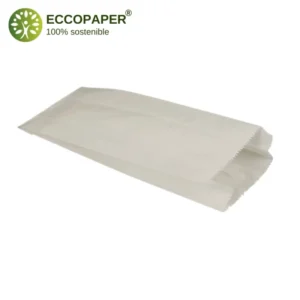 Bolsa para panaderías 24x10x5cm de papel biodegradable, perfecta para contacto directo con alimentos.