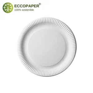 Resistencia y estilo en platos redondos biodegradables Ø29cm para reuniones.