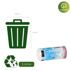 Bolsa para Basura 5 Litros resistente y biodegradable, perfecta para residuos ligeros.