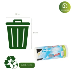 Bolsa para Basura 60 Litros práctica y biodegradable, diseñada para la gestión eficiente de residuos.