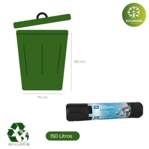 Sacos Extra para Basura 150 Litros, reciclables y sostenibles, ideales para uso profesional.