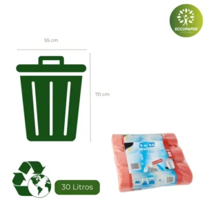 Bolsa para Basura 30 Litros sostenible y resistente, ideal para residuos de pequeño volumen.