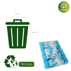 Bolsa para Basura 120 Litros resistente y biodegradable, ideal para grandes cantidades de basura.