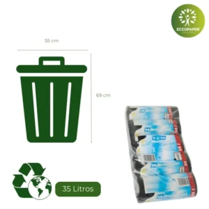 Bolsa para Basura 35 Litros resistente y biodegradable, perfecta para oficinas y hogares.