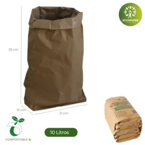 Bolsa compostable para basura de 10 litros, ideal para residuos orgánicos y sostenible con el medio ambiente.