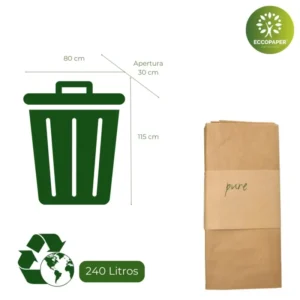 Bolsa de basura compostable de 240 litros para residuos orgánicos y biodegradables.