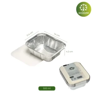 Bandejas de Aluminio 500ml, prácticas para transportar alimentos sólidos o líquidos.