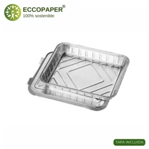 Bandejas de Aluminio con Tapa 930ml, funcionales para catering y eventos.