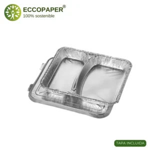 Bandejas de Aluminio con Tapa 830ml, compactas y prácticas para transportar guarniciones o postres.