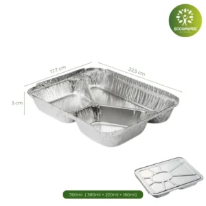 Bandejas de Aluminio con Tapa 760ml, perfectas para almacenar y transportar alimentos de forma segura.