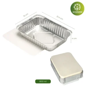 Bandejas de Aluminio 800ml, versátiles y ligeras, ideales para almacenar y transportar alimentos sólidos.