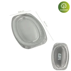 Bandejas de Aluminio 54.7x35.8cm, espaciosas y versátiles, perfectas para comidas principales en eventos masivos.