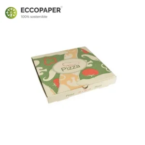 Cajas ecológica de 26x26x3cm que incluye opciones de código QR enlazando redes sociales.