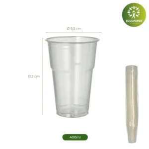 Vasos de Bioplástico Natural 400ml biodegradables y sostenibles.