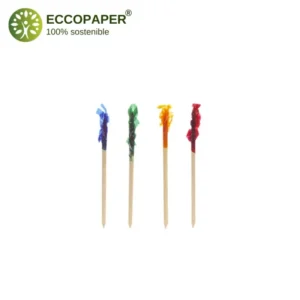 Palillos Decorativos 6.8cm biodegradables y resistentes, ideales para eventos sostenibles.