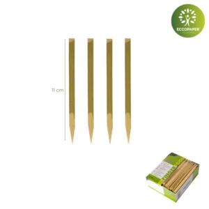Pinchos biodegradables para barbacoas 11cm, ideales para carnes y verduras.