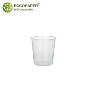 Envase reciclable redondo de 500ml, ideal para comida.