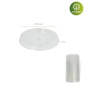 Tapas plana para vasos Ø9.5cm, ideal para garantizar la seguridad del contenido durante el transporte.