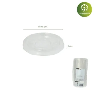 Tapas plana para vasos Ø9.5cm, ideal para mantener la frescura del contenido y evitar derrames.