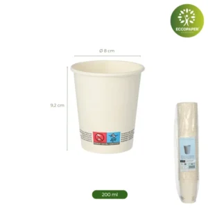 Vasos biodegradables 200ml, perfectos para el día a día.