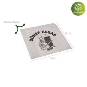 Bolsa para kebab 16x16cm, perfecta para comida rápida y respetuosa con el medioambiente.