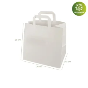 Bolsas Kraft Take Away 25x17x26cm perfectas para restaurantes.