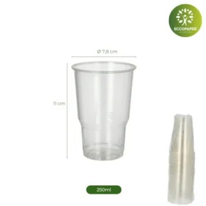 Vasos Bioplástico Natural 250ml para bebidas frías.