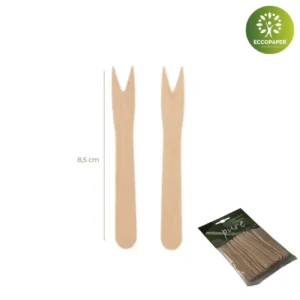 Tenedores Aperitivos 8.5cm fabricados con materiales biodegradables.