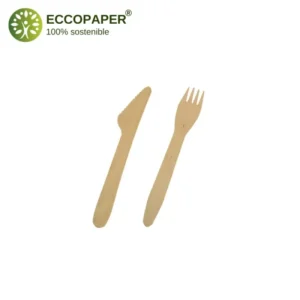 Cubiertos de Madera 16.5cm de madera natural, perfectos para catering ecológico.