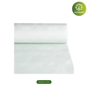 Manteles de papel reciclado 50mts x 100cm, perfectos para mesas largas en reuniones formales y sostenibles.