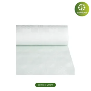 Manteles de papel reciclado 50mts x 120cm, diseñados para mesas grandes en eventos destacados.