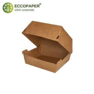 Empaque ecológico para hamburguesas 7x12.5x12.5cm, diseñado para negocios responsables.