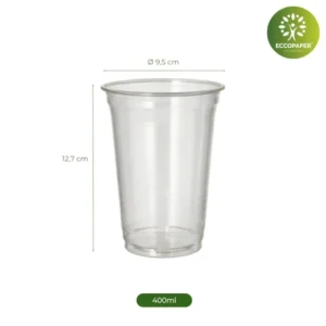 Vasos Bioplástico Natural 400ml para uso sostenible.