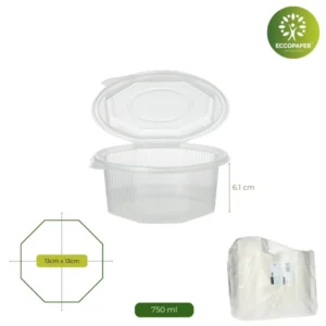 Envase Octogonal 750ml diseñado para alimentos calientes y sostenibles.