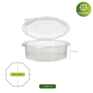 Envase Octogonal 1.500ml resistente y perfecto para alimentos en microondas.