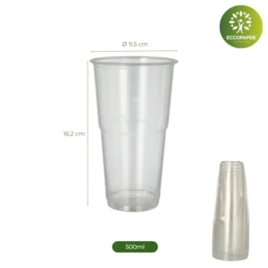 Vasos Bioplástico Natural 500ml para comercio sostenible.