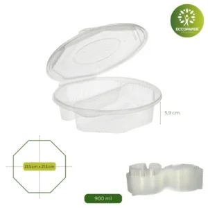 Envase Octogonal 900ml ideal para raciones medianas y sostenibles.