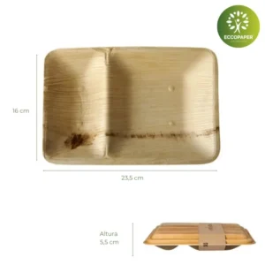 Bandejas Hoja Palma 400ml, espaciosas y funcionales para alimentos líquidos.