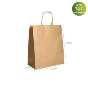 Bolsas Kraft 22x10x28cm resistentes y compostables.