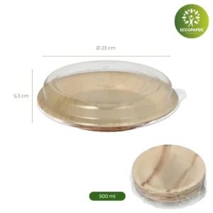 Bowl con tapa 500ml fabricado en caña de azúcar, resistente y práctico.