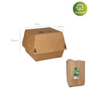 Cajas reciclable para hamburguesas 9x9x7.8cm, una opción ecológica y práctica.