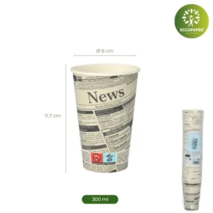 Vasos de cartón decorados 300ml, perfectos para bebidas frías y calientes.