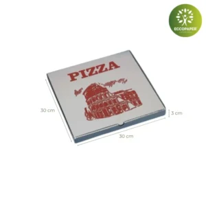 Cajas de cartón para pizza 30x30x3cm diseñada para pizzas grandes y responsables.