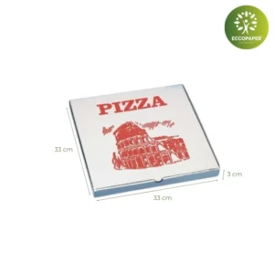 Cajas para pizza de 33x33x3cm perfecta para pizzas medianas y grandes.