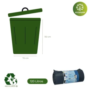 Bolsa para Basura 120 Litros reciclable y resistente, perfecta para grandes cantidades de residuos.